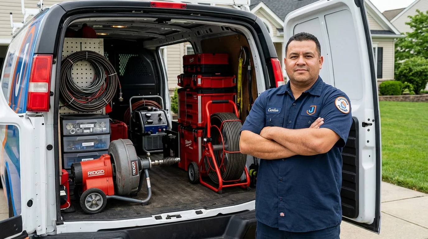 Professional drain cleaning equipment and Johns Plumbing LLC plumber in Egg Harbor City