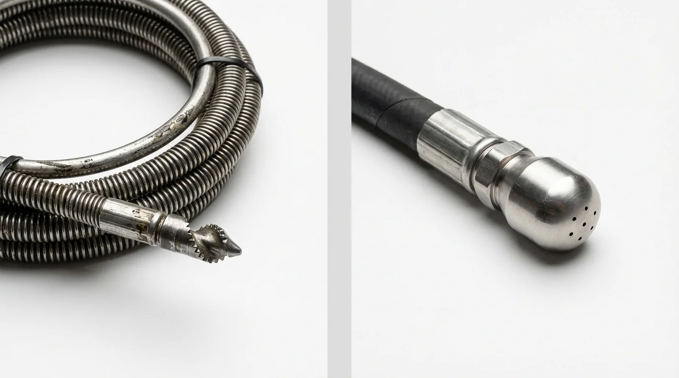 Drain snake cable and hydro jetting nozzle used for drain cleaning in Egg Harbor City, NJ