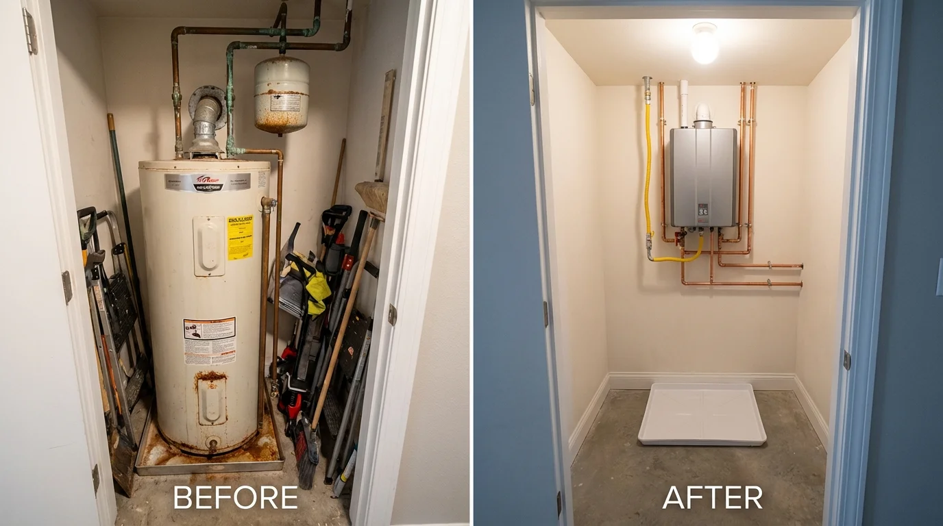 Tank water heater versus wall-mounted tankless unit comparison for Egg Harbor City, NJ homeowners