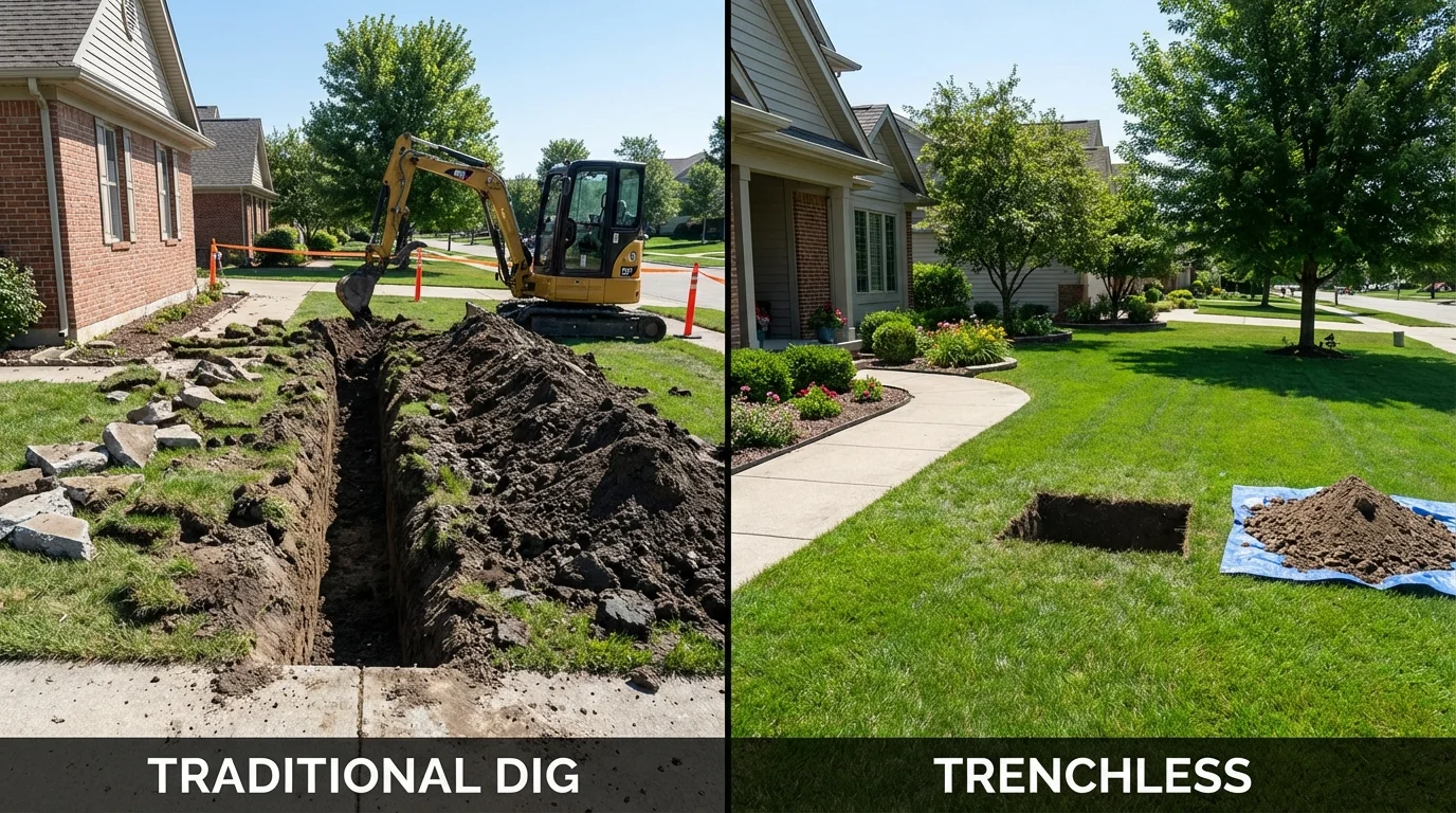 Trenchless sewer repair with minimal yard damage versus traditional excavation in Egg Harbor City, NJ